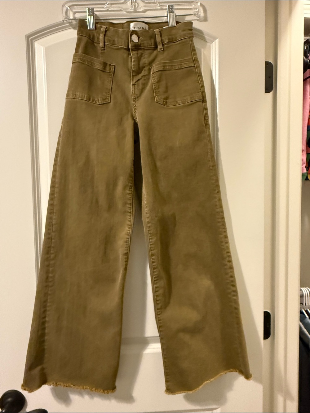 Frame Denim Wide-Leg High-Rise Jeans in Olive